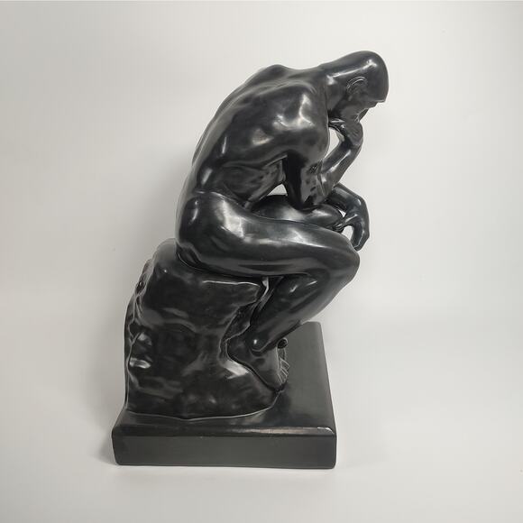 Ceramic Statue Rodins The Thinker Taylorcraft 11" VTG Tabletop Decor Black Satin - Picture 5 of 10